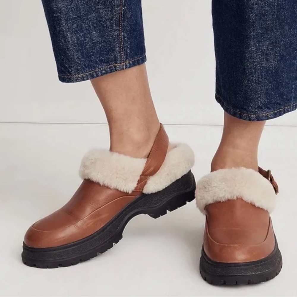 Madewell The Shearling Sigrid Slingback Mules in Dried Maple Sz 9